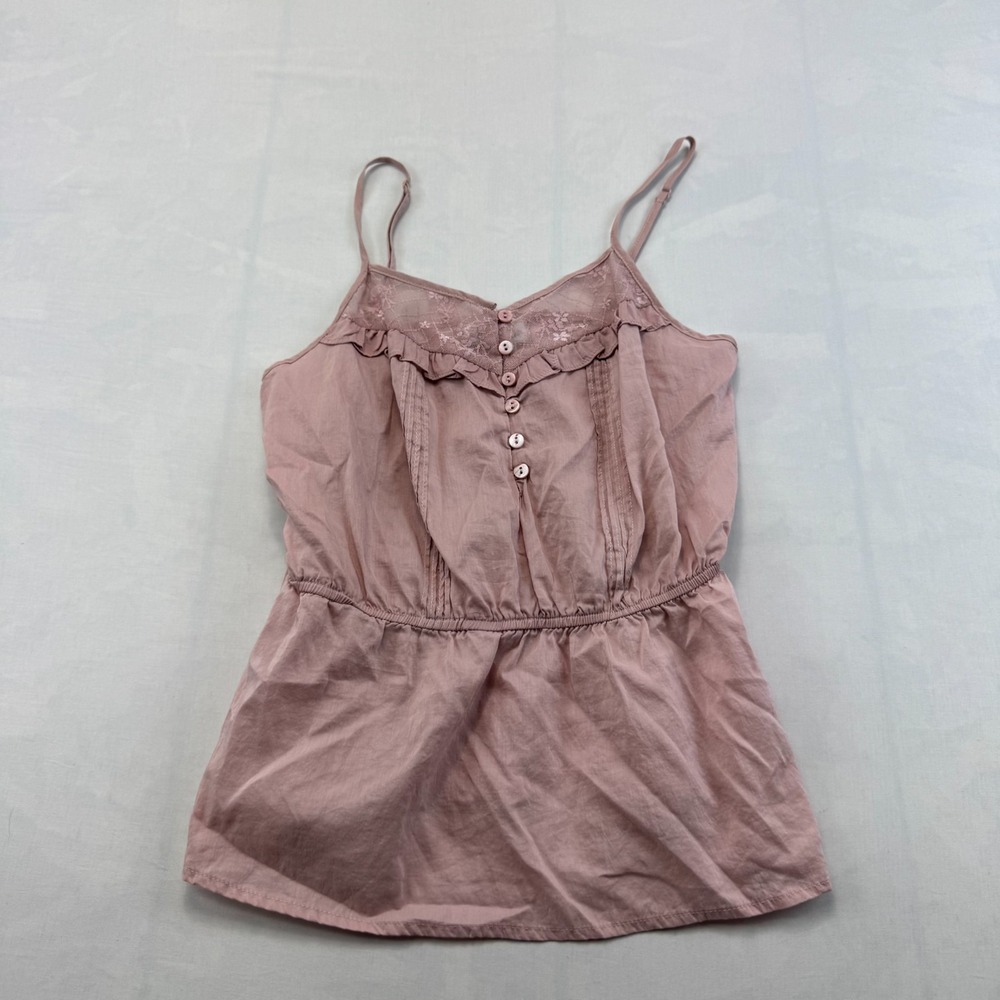 Kirra Camisole Top Womens S Pink Silk Blend Lace Adjustable Straps Button-Front